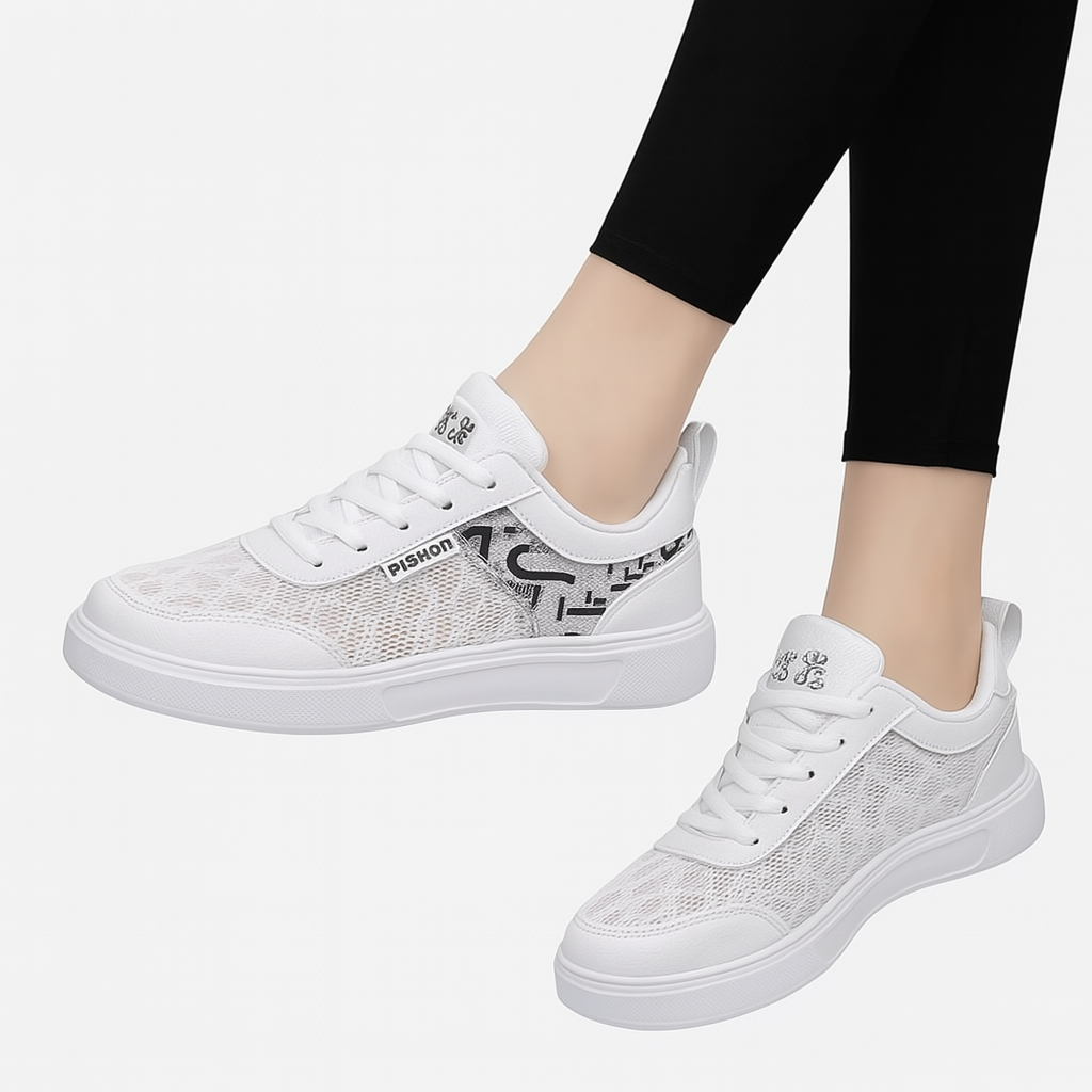 Basket Orthopédique Femme Élégante Blanche Avec Motifs