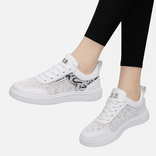 Basket Orthopédique Femme Élégante Blanche Avec Motifs