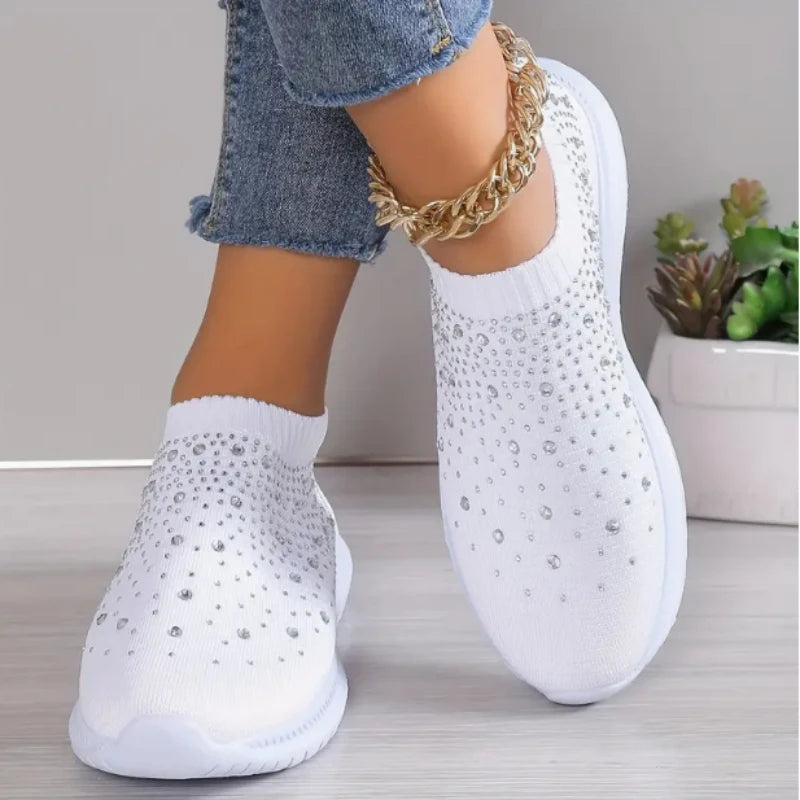 Basket Orthopédique Femme en Tissu Extensible avec Strass