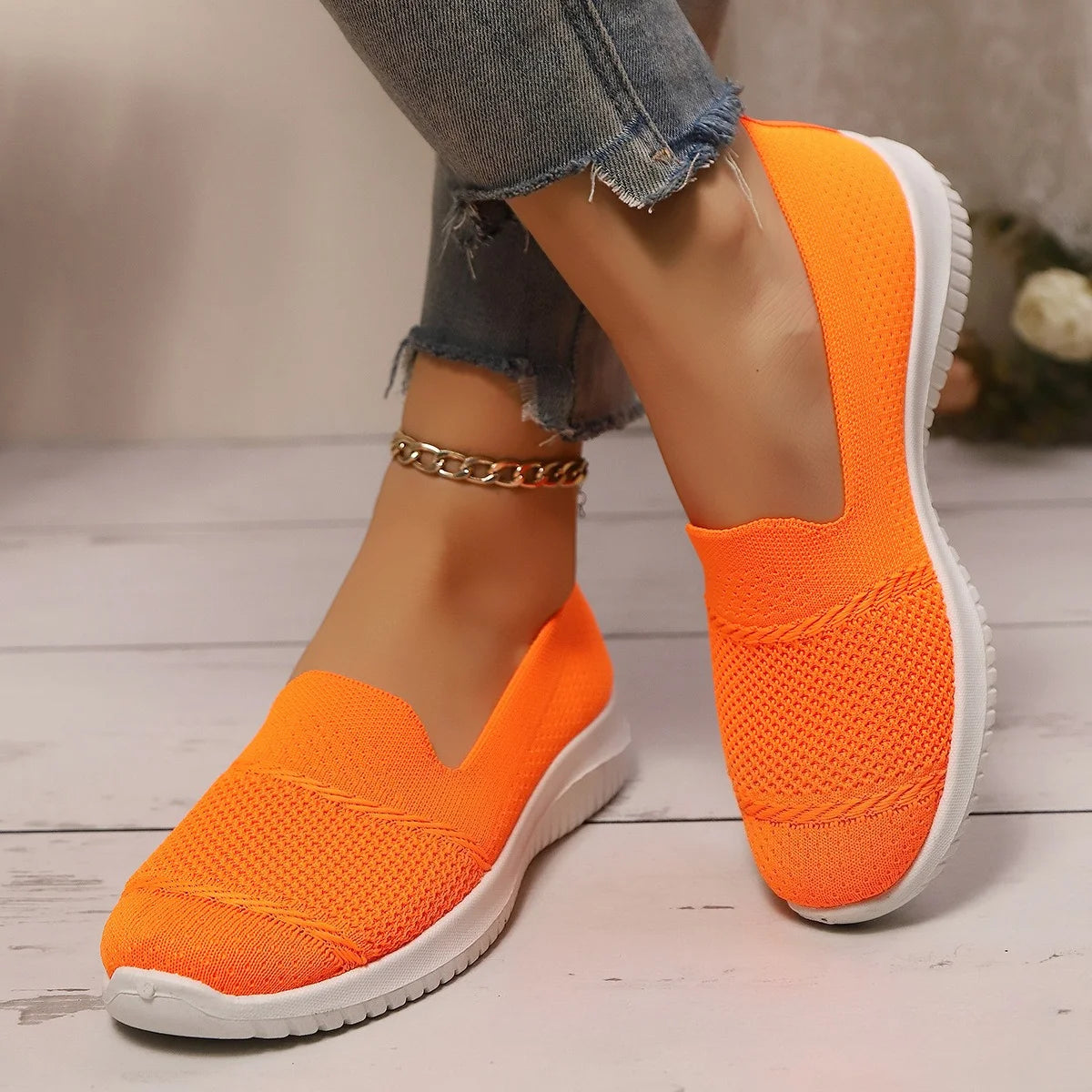 Basket Orthopédique Femme Confortable Style Espadrille Orange