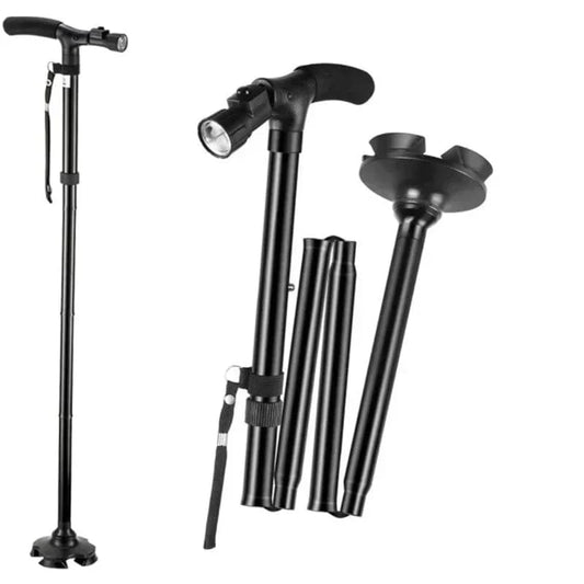 Canne Orthopédique à Quatre Pieds avec Lampe LED sur la Poignée