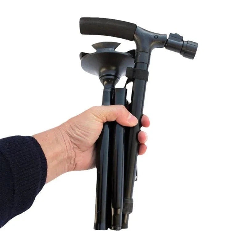 Canne Orthopédique à Quatre Pieds et Pliable avec Lampe LED Intégrée