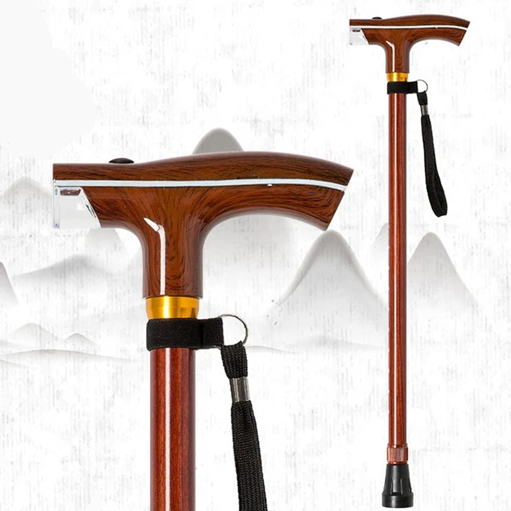 Canne Orthopédique Réglable en Bois avec Lampe LED