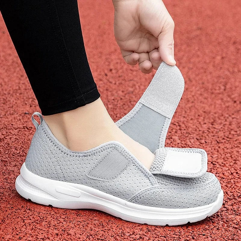 Chaussures Orthopédiques Grises à Scratch pour Femmes.