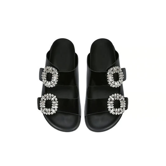 Claquette Orthopédique Femme avec Boucles Carrées Argentées