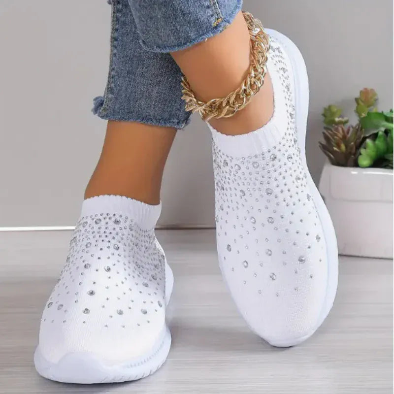 Basket Orthopédique Femme en Tissu Extensible avec Strass