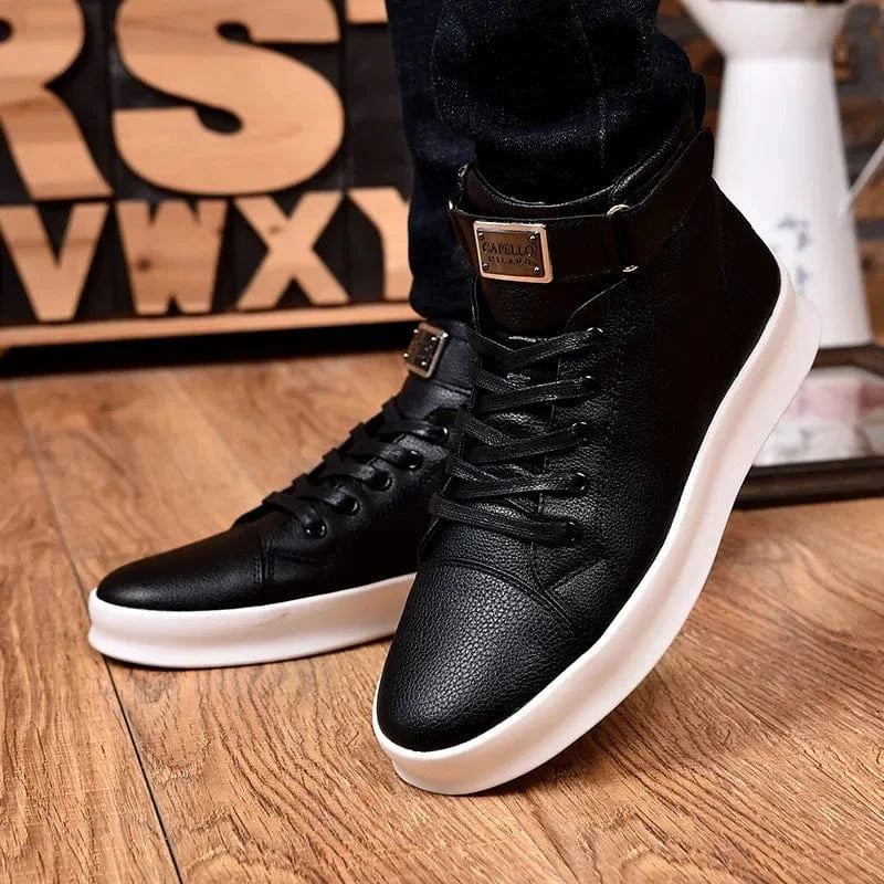 Botte Orthopédique Homme Style Motard en Simili Cuir