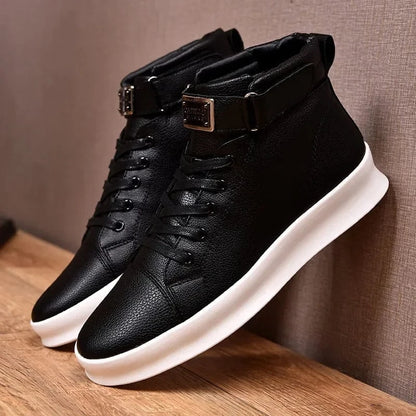 Botte Orthopédique Homme Style Motard en Simili Cuir