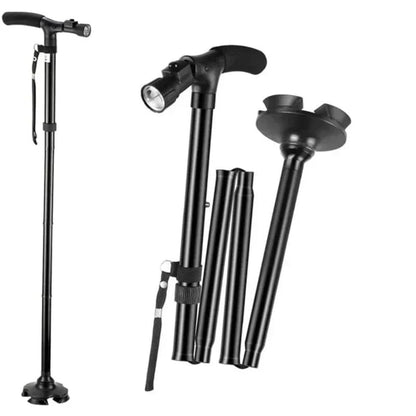 Canne Orthopédique à Quatre Pieds avec Lampe LED sur la Poignée