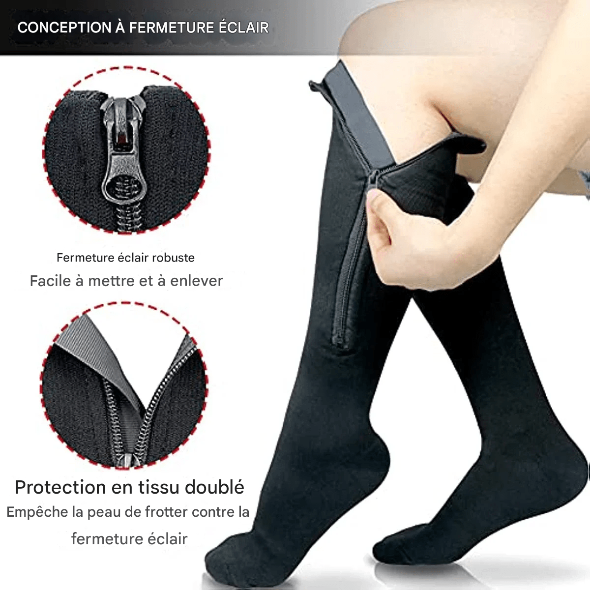 Chaussette Orthopédique Femme Montante avec Fermeture Éclair