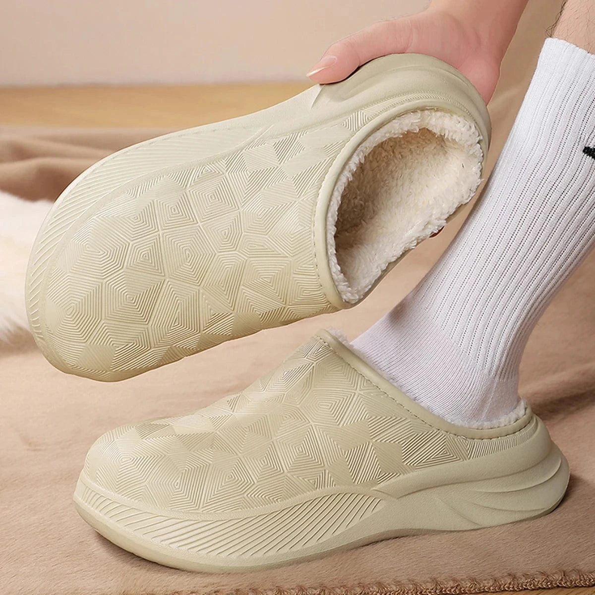 Chausson Orthopédique Homme Imperméable avec Intérieur en Fausse Fourrure