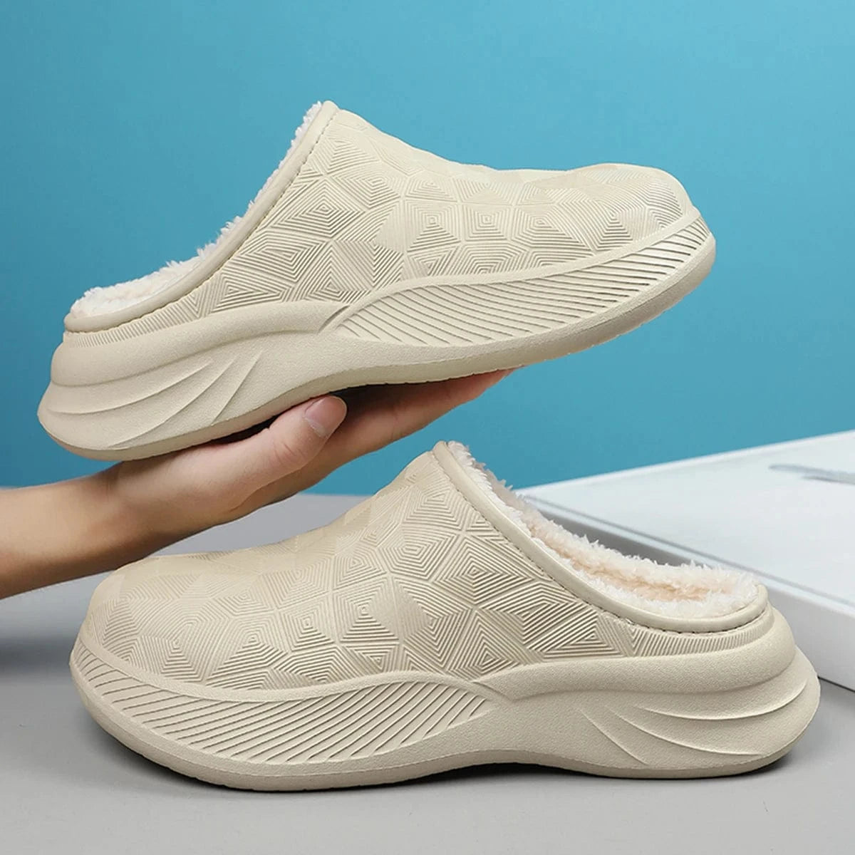 Chausson Orthopédique Homme Imperméable avec Intérieur en Fausse Fourrure