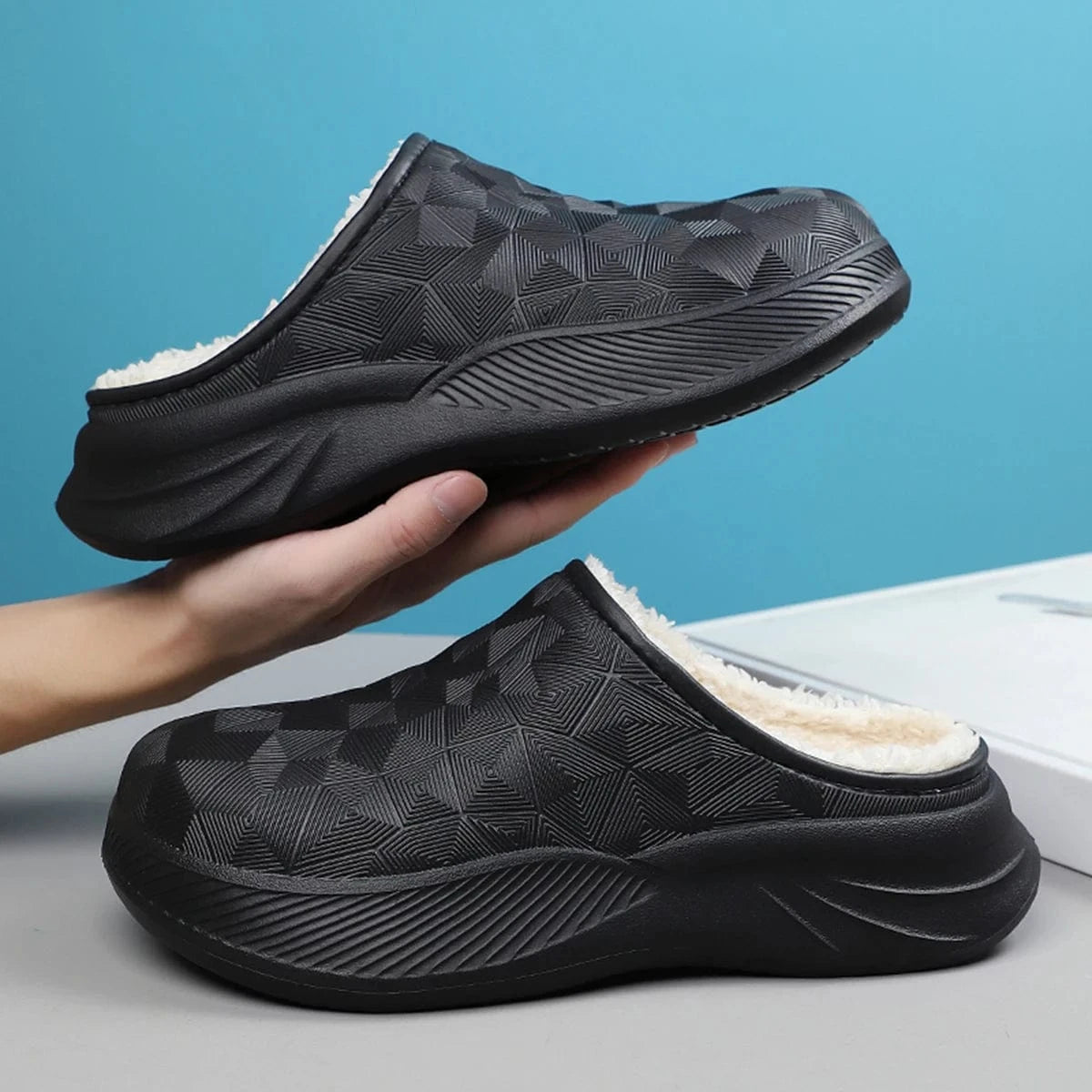 Chausson Orthopédique Homme Imperméable avec Intérieur en Fausse Fourrure