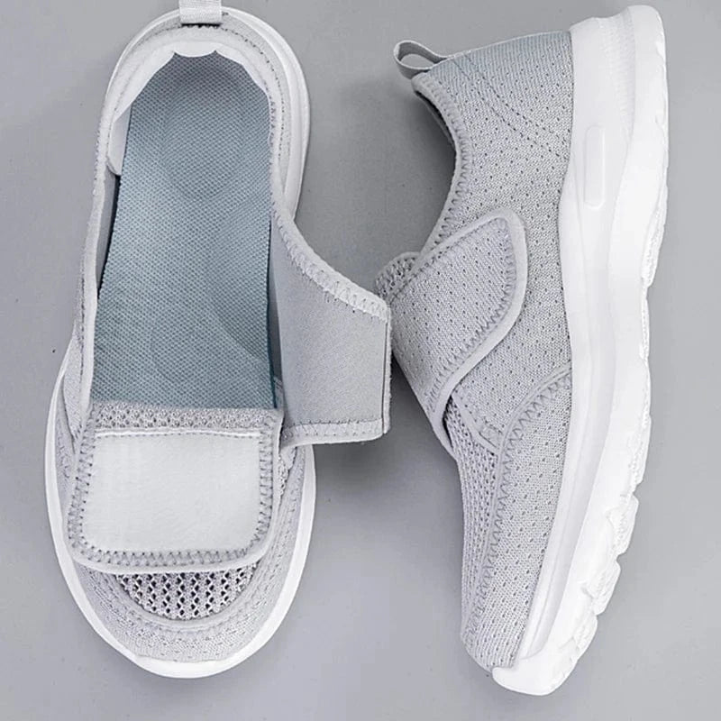Chaussures Orthopédiques Grises à Scratch pour Femmes.