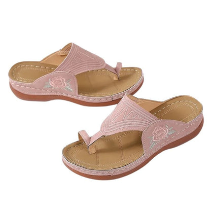 Claquette Orthopédique aux Fleurs Brodées pour Femme