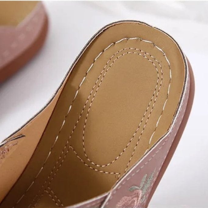 Claquette Orthopédique aux Fleurs Brodées pour Femme