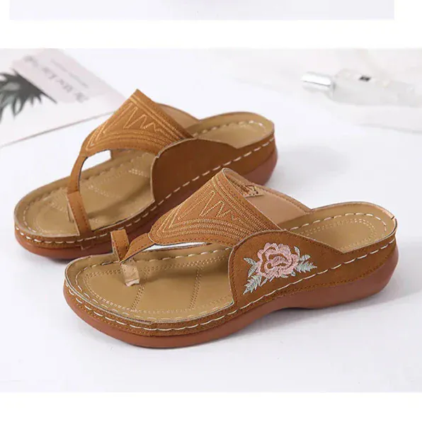 Claquette Orthopédique aux Fleurs Brodées pour Femme