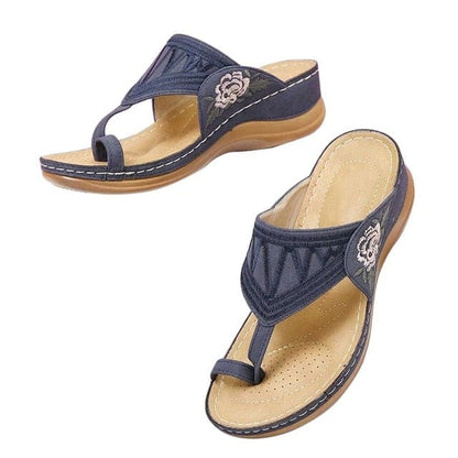 Claquette Orthopédique Bleue À Fleurs Inspiration Japonaise Pour Femme