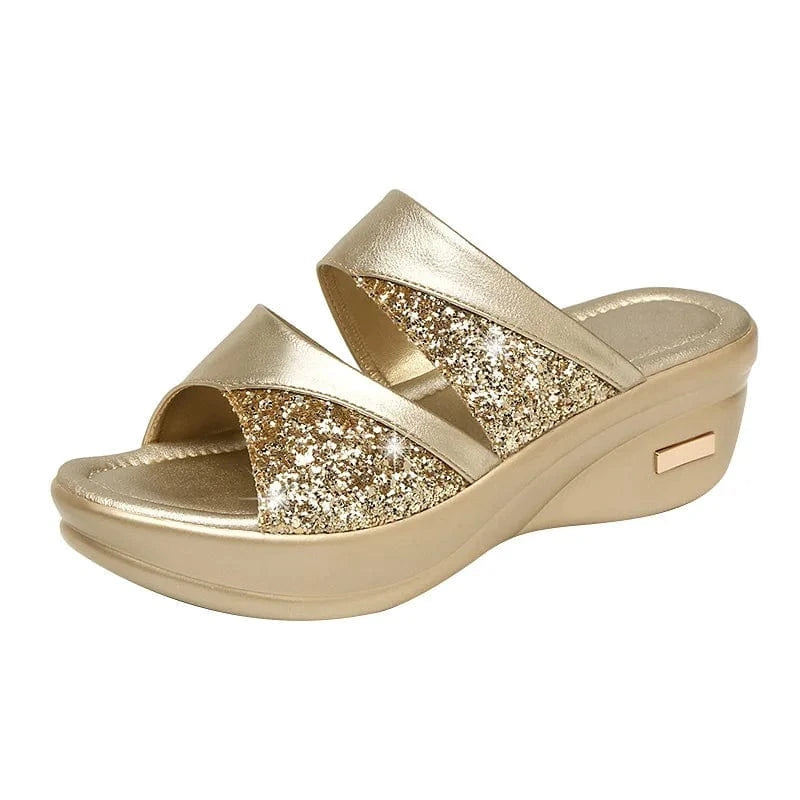 Claquette Orthopédique Dorée à Paillettes pour Femme