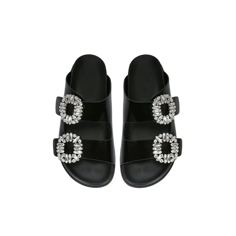 Claquette Orthopédique Femme avec Boucles Carrées Argentées