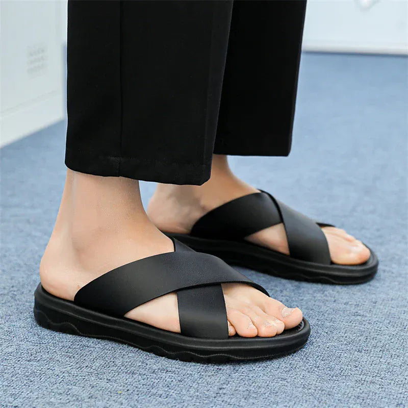 Sandale Orthopédique Élégante Et Confortable En Simili Cuir Pour Homme