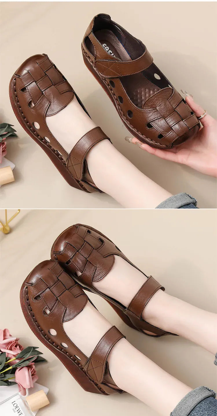 Sandale Orthopédique Femme à Talon Bas en Similicuir