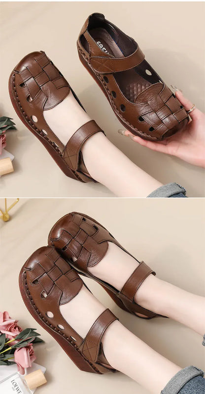 Sandale Orthopédique Femme à Talon Bas en Similicuir