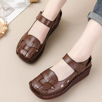Sandale Orthopédique Femme à Talon Bas en Similicuir