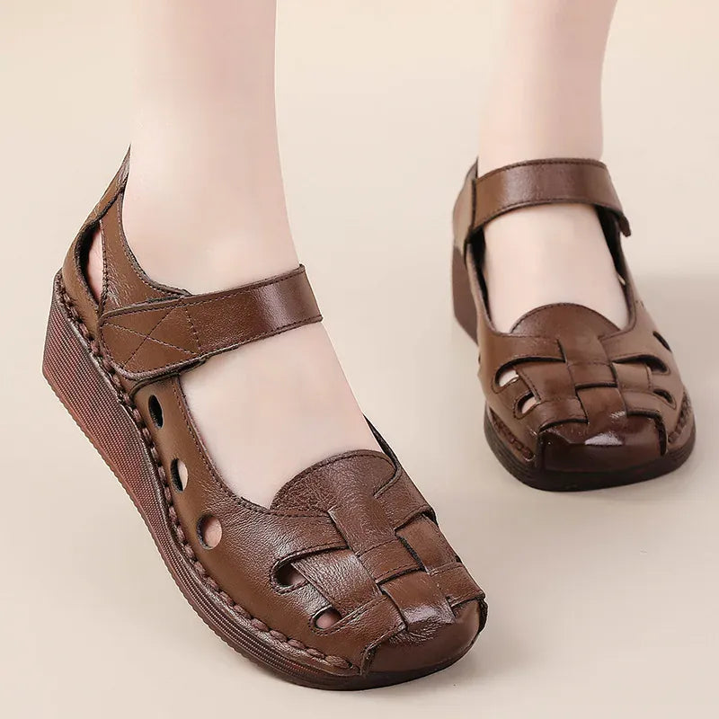 Sandale Orthopédique Femme à Talon Bas en Similicuir