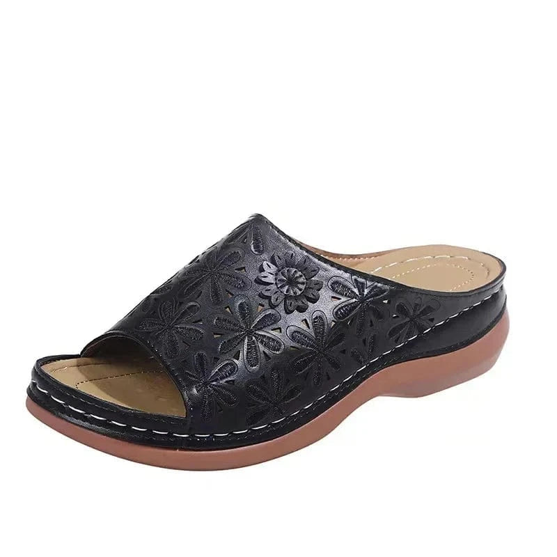 Sandale Orthopédique Femme à Talon en Similicuir Noir