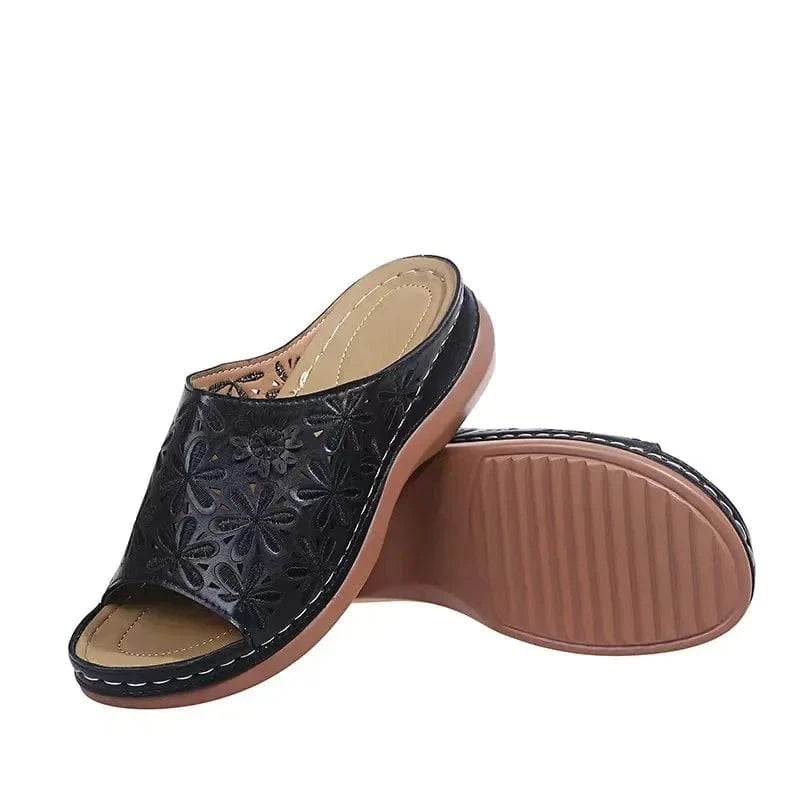 Sandale Orthopédique Femme à Talon en Similicuir Noir