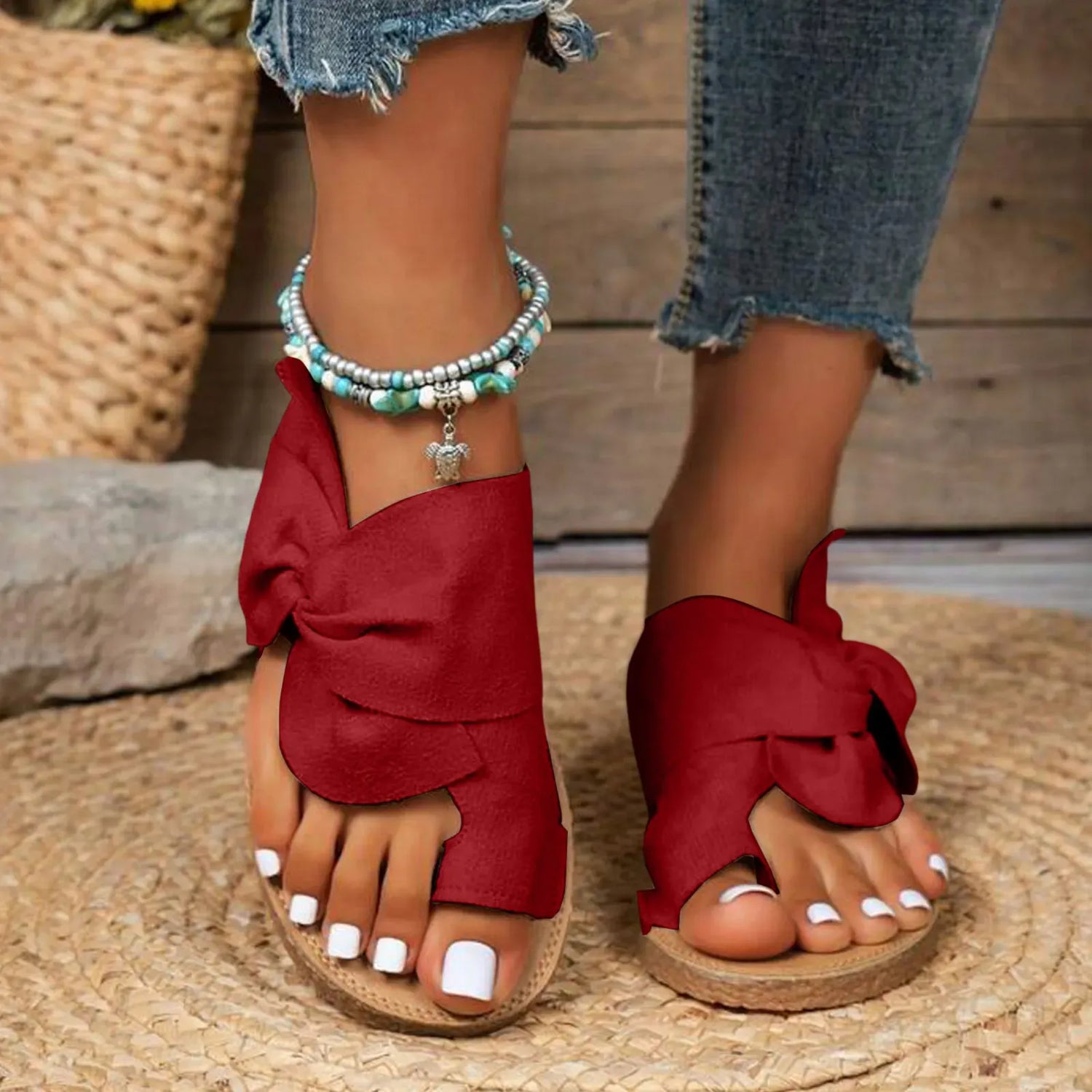 Sandale Orthopédique Femme Rouge Sans Fermeture en Nylon