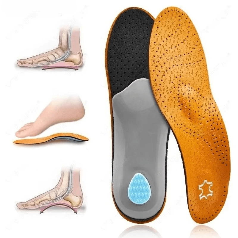 Semelles Intérieures Orthopédiques Unisexes en Cuir pour Pieds Plats