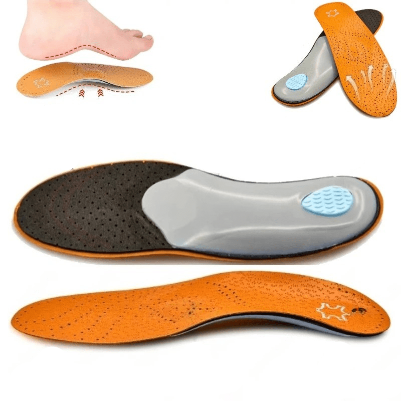 Semelles Intérieures Orthopédiques Unisexes en Cuir pour Pieds Plats