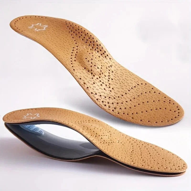 Semelles Intérieures Orthopédiques Unisexes en Cuir pour Pieds Plats