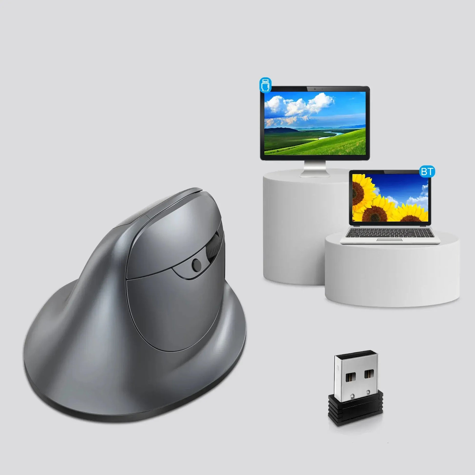 Souris Grise Orthopédique Verticale Ergonomique Sans Fil