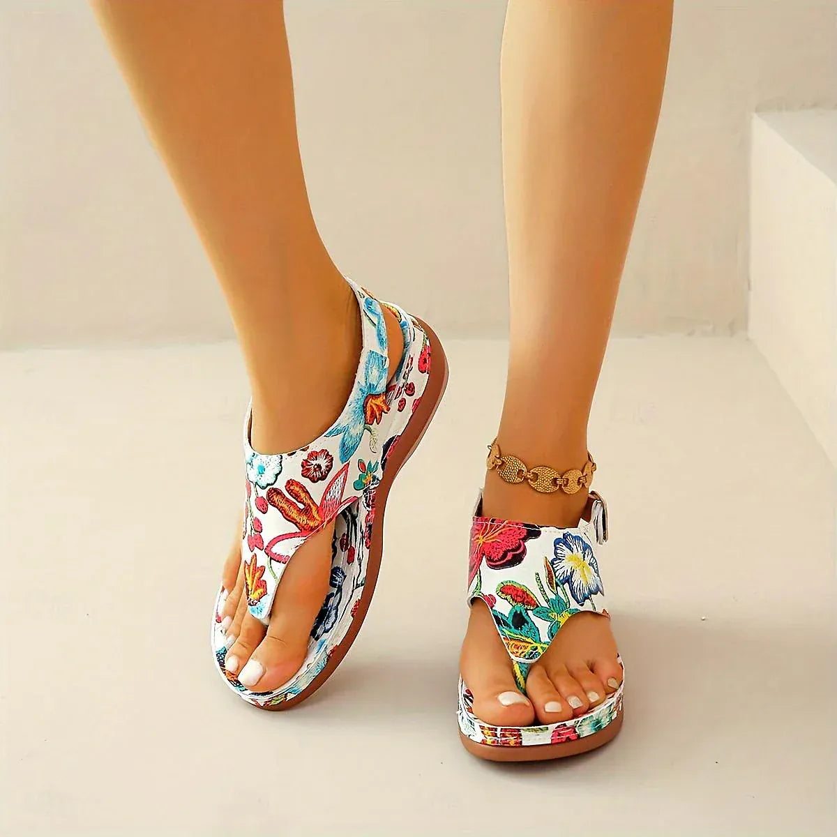 Tong Orthopédique Femme avec Motifs Floraux