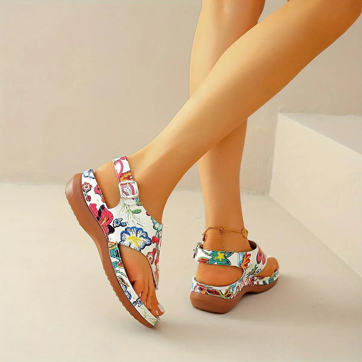 Tong Orthopédique Femme avec Motifs Floraux